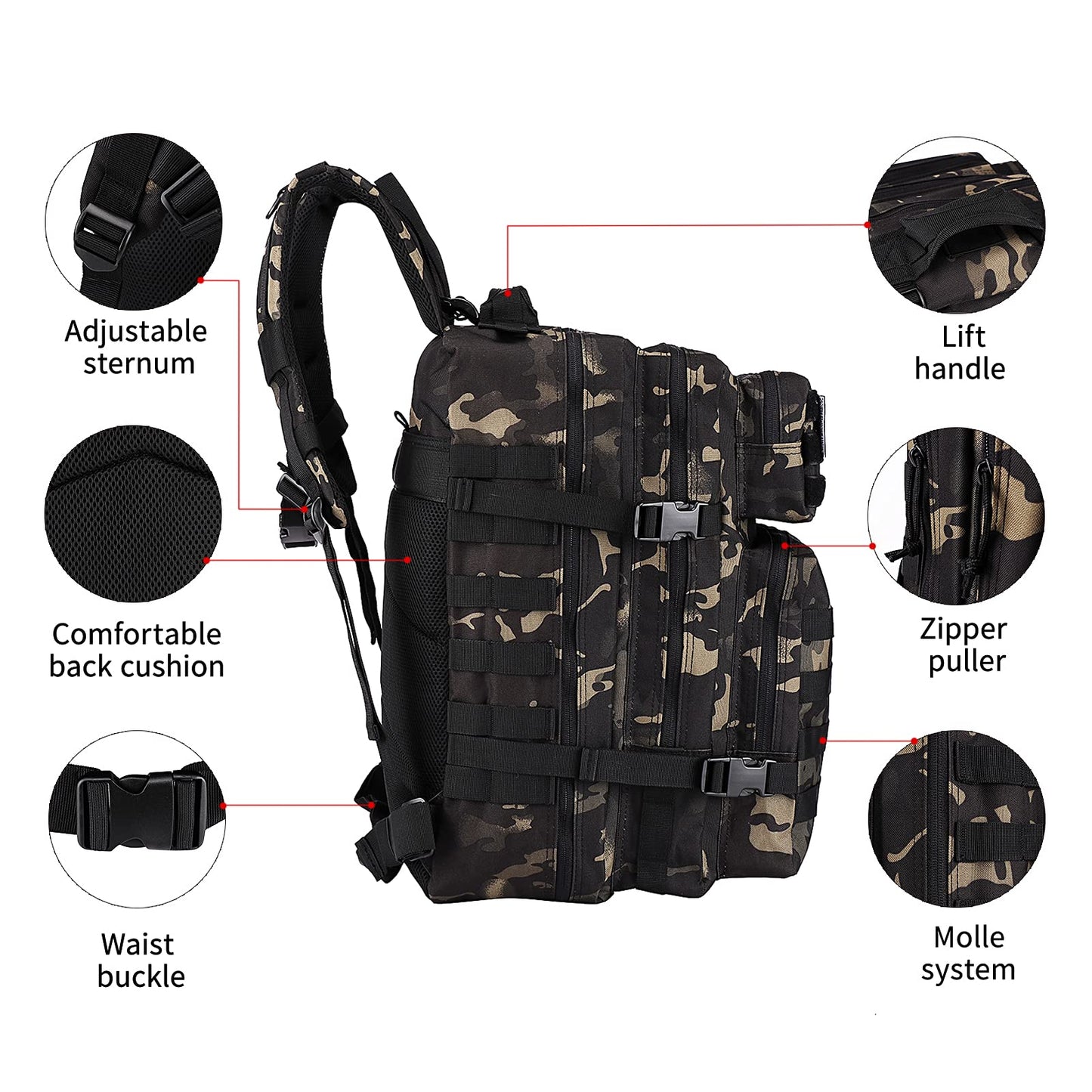 Oreunik Mochila Militar 45L Impermeable Táctica Mochila Molle Mochilas Gran Paquete de Asalto para Senderismo al aire libre, Camping, Senderismo, etc.