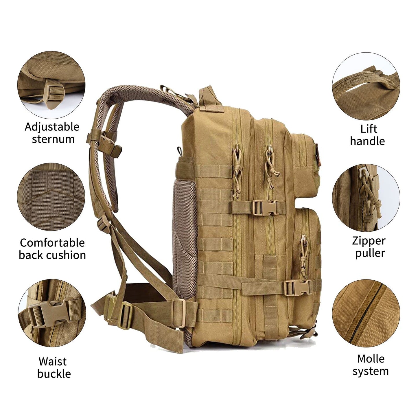 Oreunik Mochila Militar 45L Impermeable Táctica Mochila Molle Mochilas Gran Paquete de Asalto para Senderismo al aire libre, Camping, Senderismo, etc.