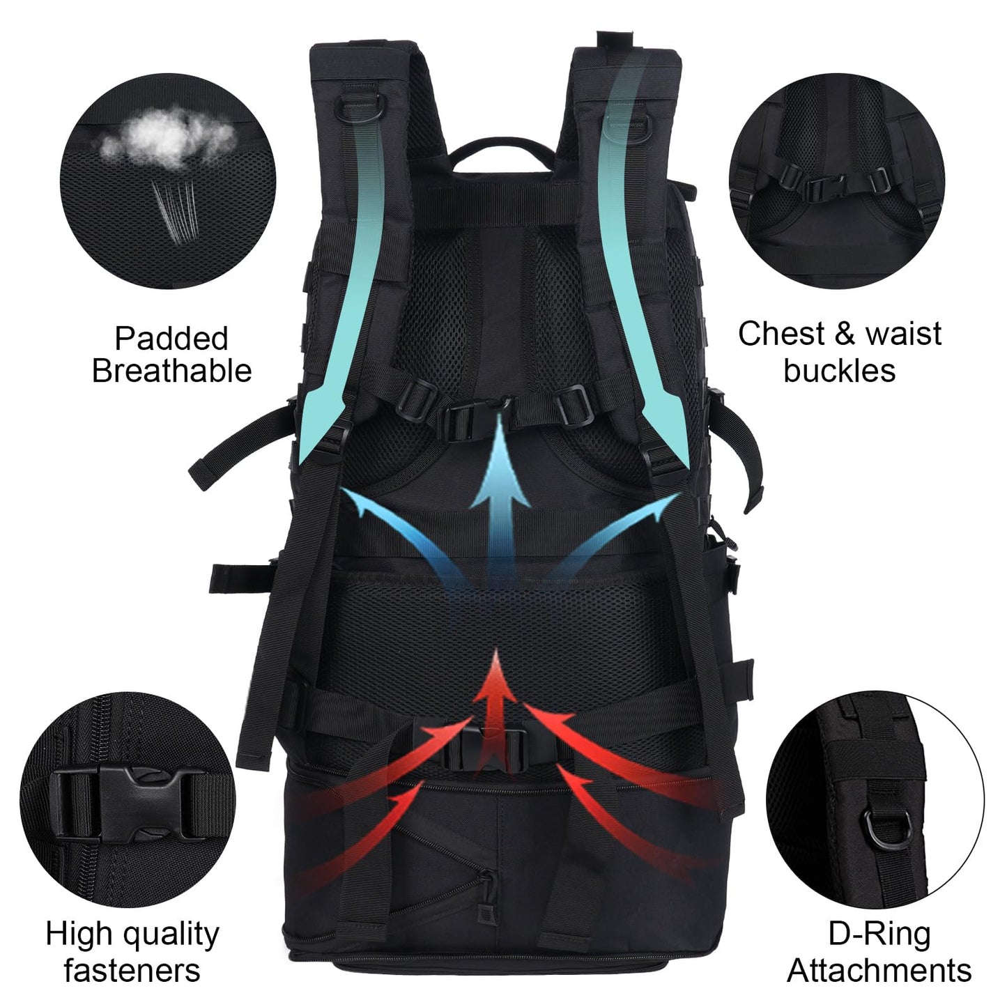 Oreunik Mochila Militar 45L Impermeable Táctica Mochila Molle Mochilas Gran Paquete de Asalto para Senderismo al aire libre, Camping, Senderismo, etc.