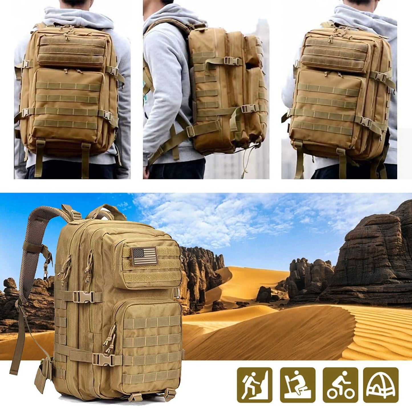 Oreunik Mochila Militar 45L Impermeable Táctica Mochila Molle Mochilas Gran Paquete de Asalto para Senderismo al aire libre, Camping, Senderismo, etc.